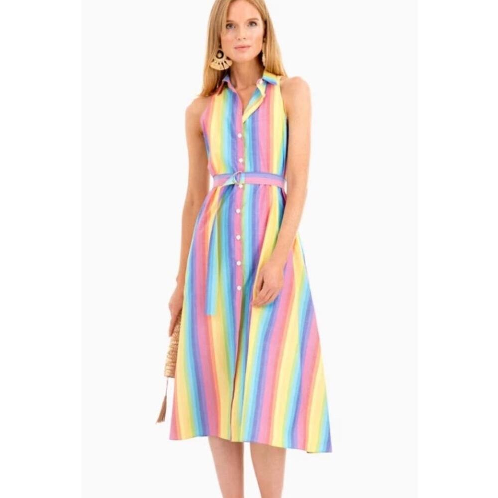MDS Stripes Rainbow Multiple Stripe Collared Button Down Shirt Dress Size 2